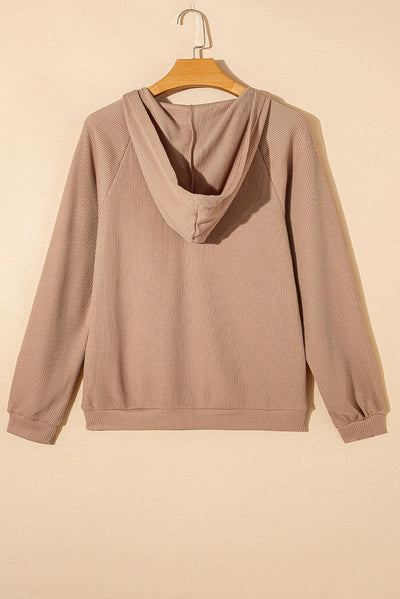 Smoke Gray Waffle Knit Half Zip Raglan Sleeve Top