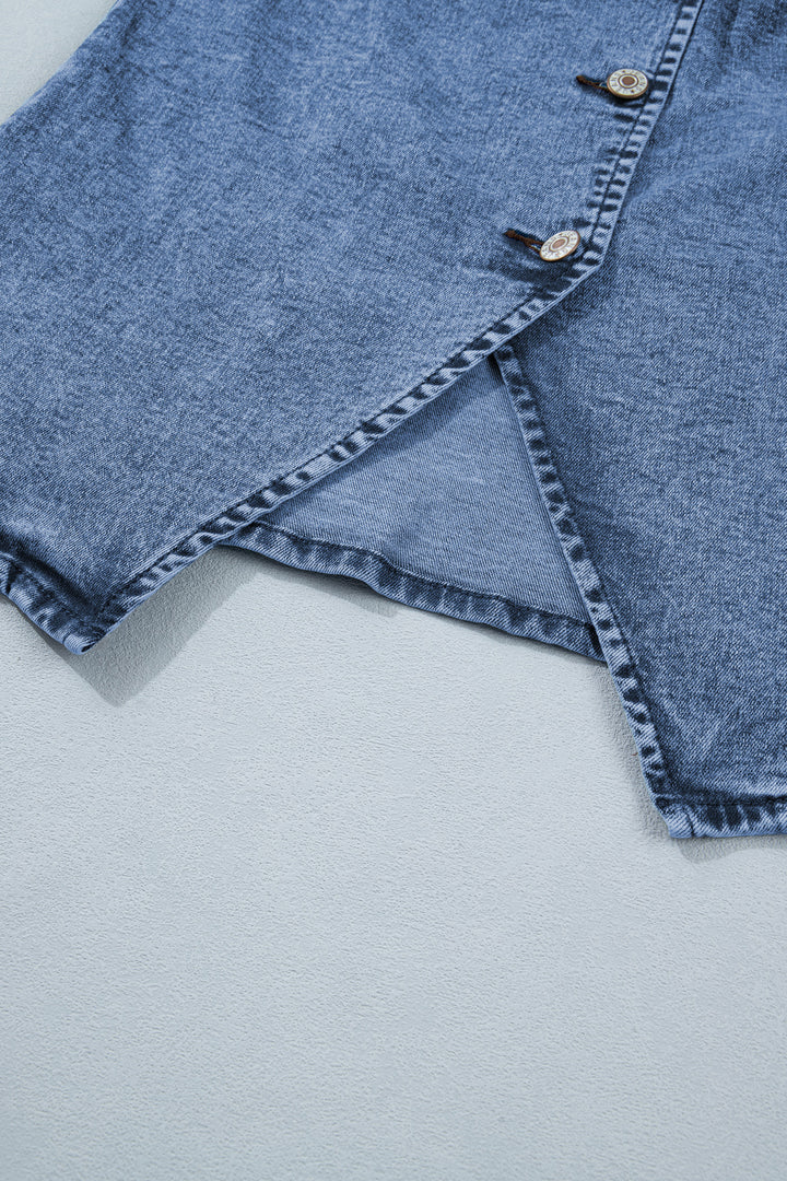Ashleigh Blue Buttoned Front Slit Denim Vest