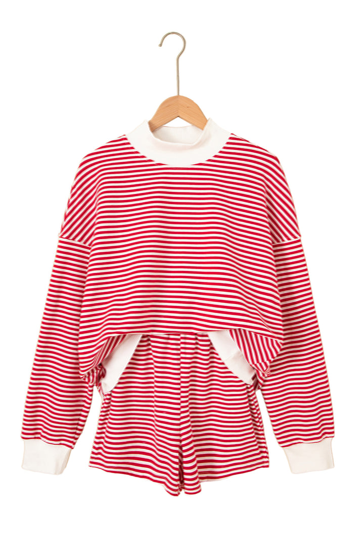 Sky Blue Stripe Oversize Mock Neck Sweatshirt and Shorts Set