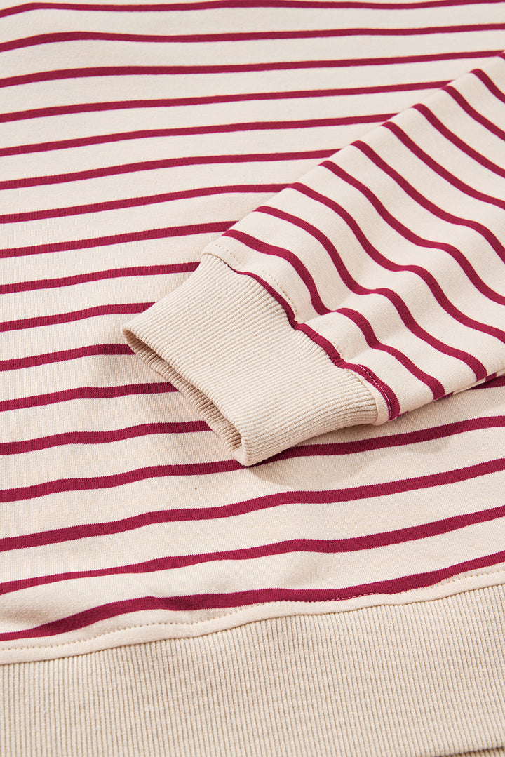 Red Stripe Cropped Collared Drop Shoulder Pullover and Bubble Mini Skirt Set