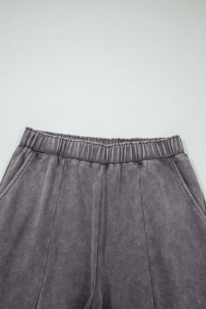 Dark Grey Mineral Wash Leopard Patchwork Loose Pants