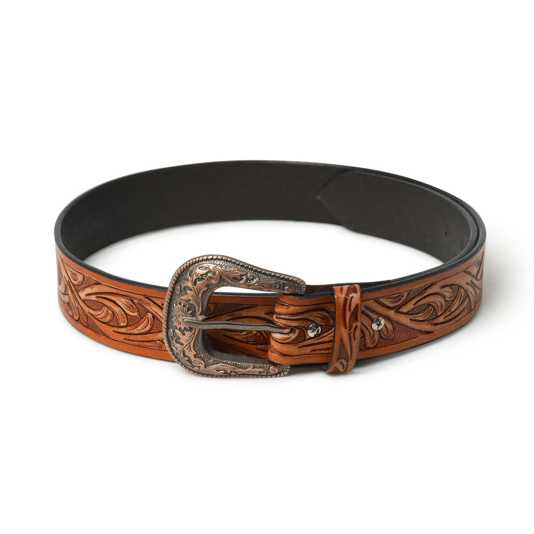 Western Cowboy Leather Belt - Brown