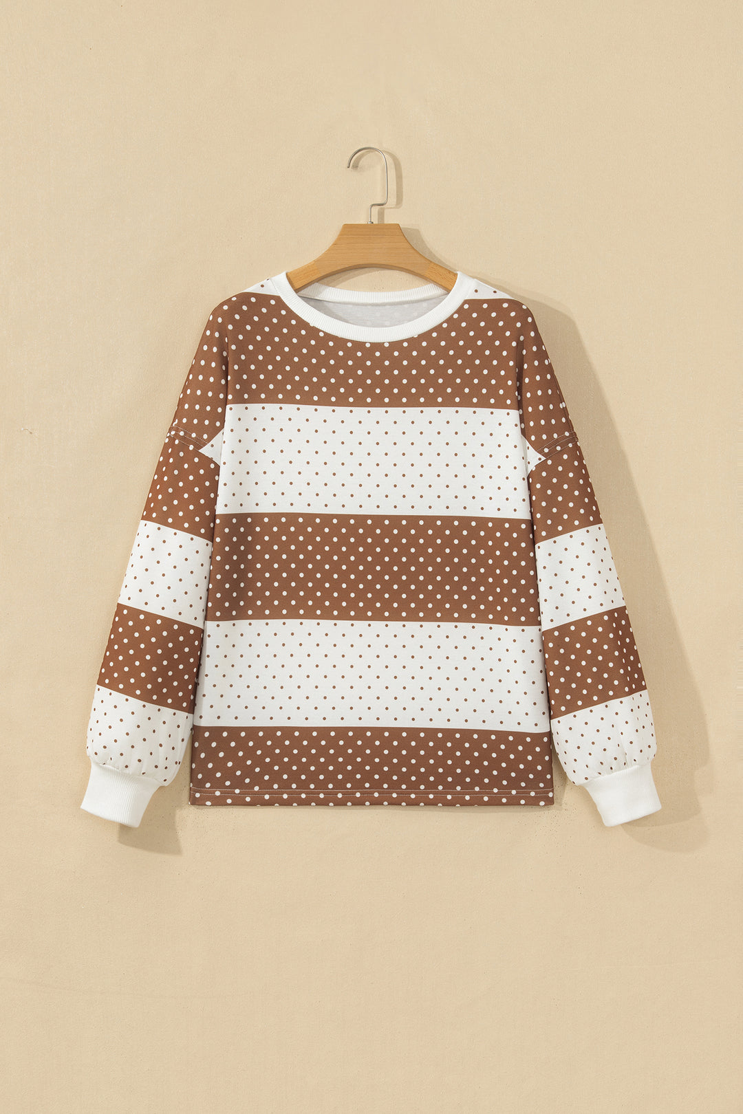 Blue Polka Dot Patchwork Colorblock Long Sleeve Top