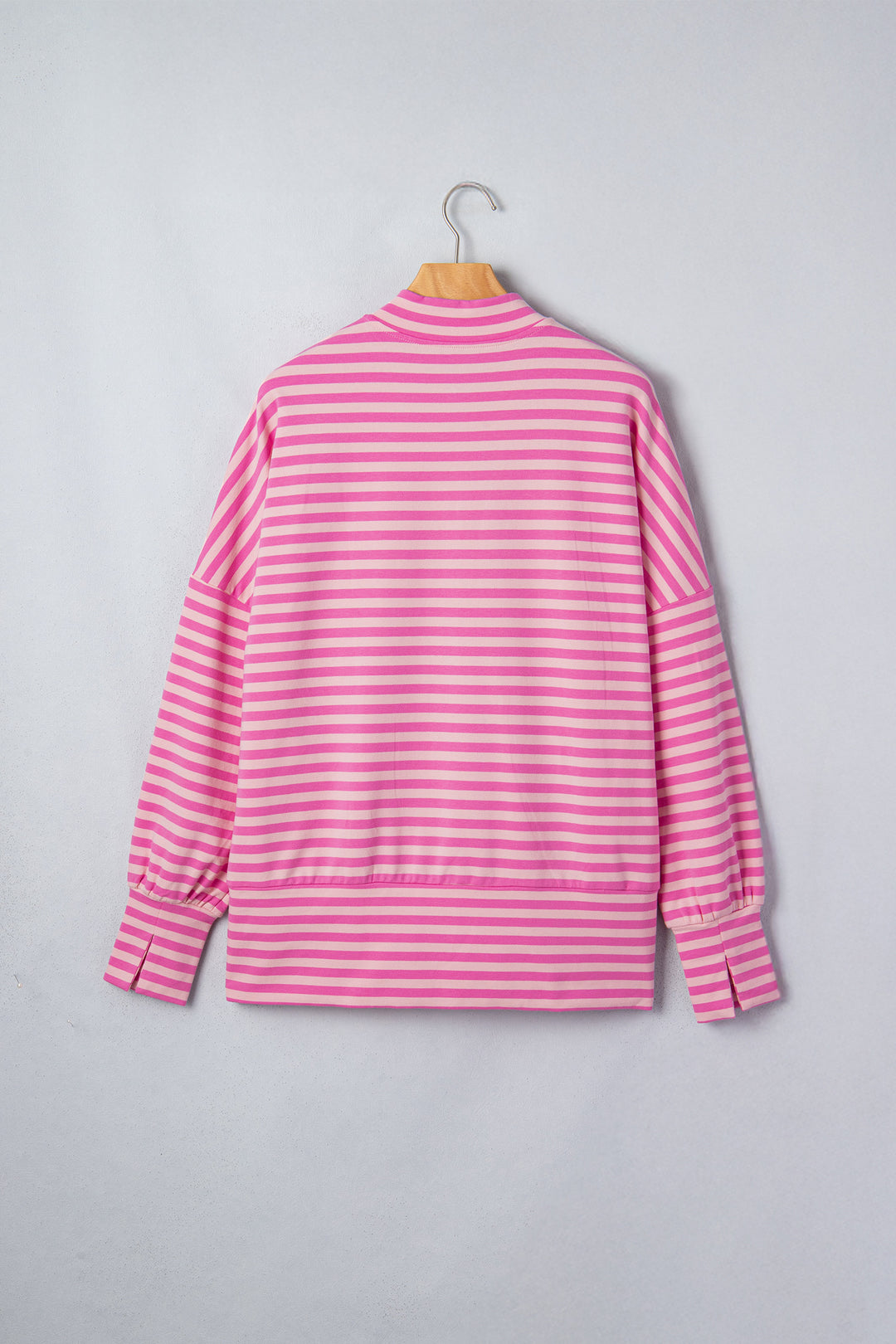 Pink Stripe Zip-up Puff Sleeve Zip Jacket Sweatshirt
