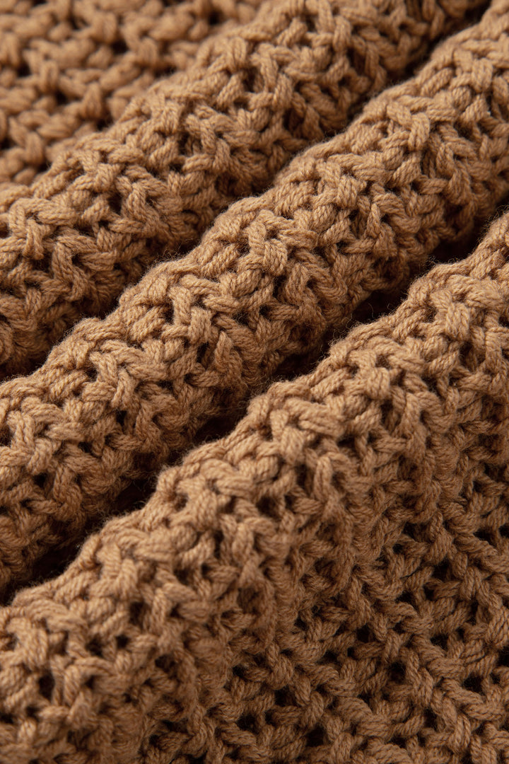 Camel Hollowed Detail Wide Sleeve Loose Pullover Sweater