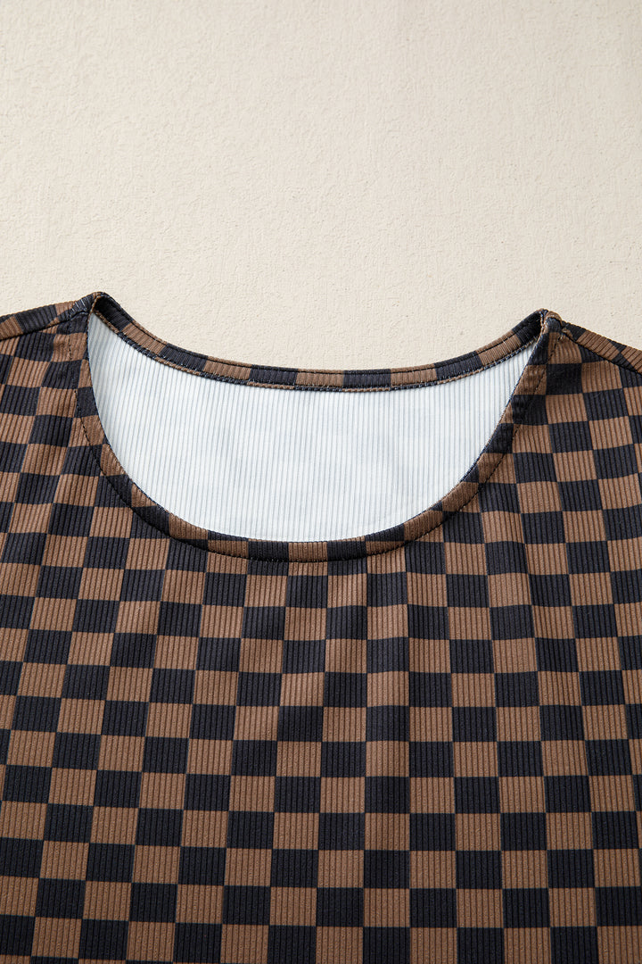 Black Checkerboard Round Neck Summer T Shirt