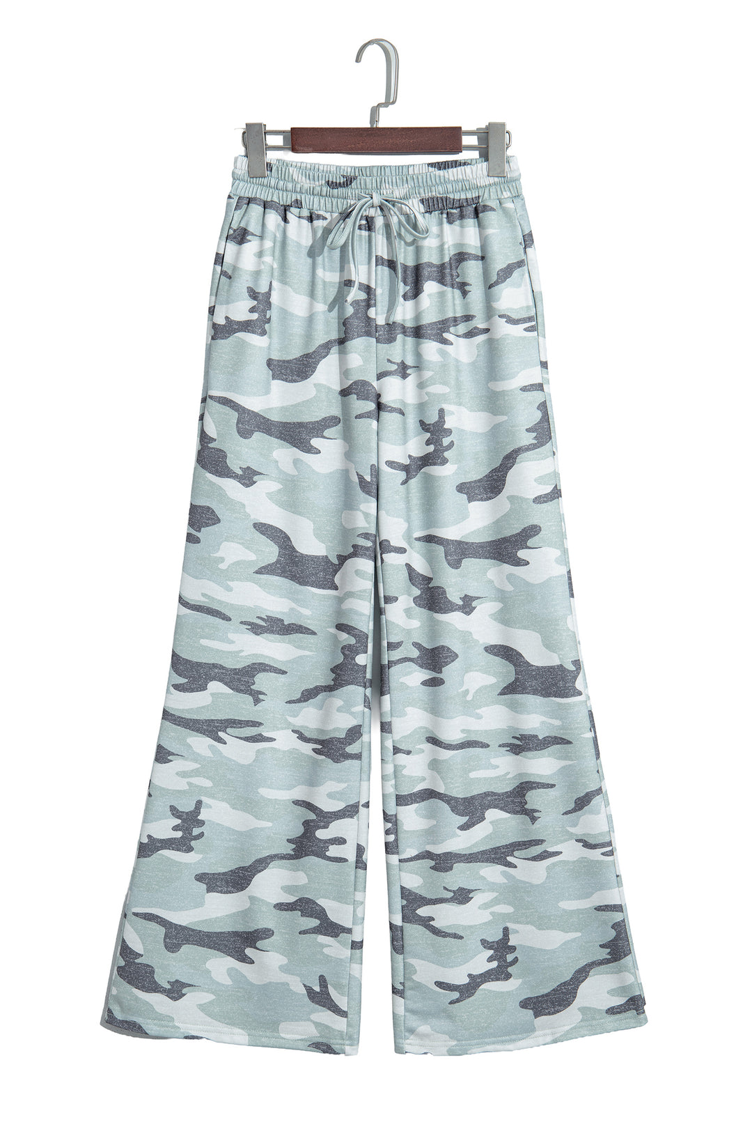 Green Camo Wide Leg Tie Elastic Waist Casual Pants