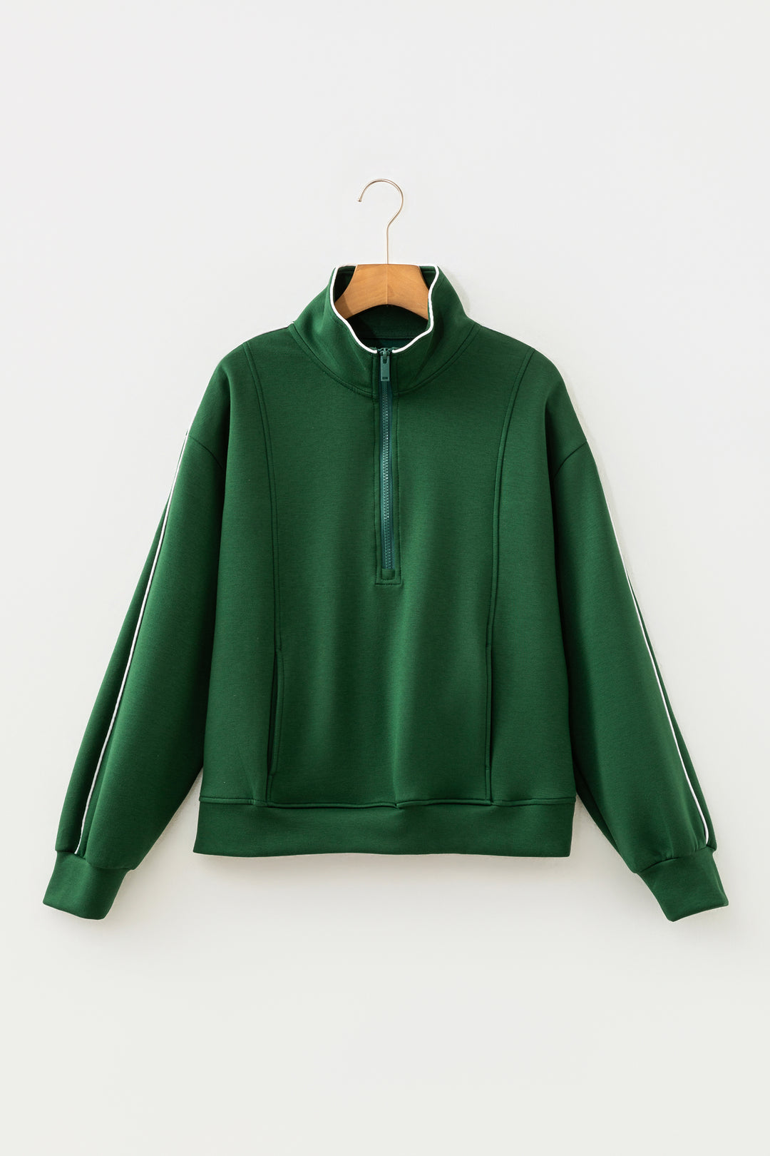 Sea Green High Neck Zip-Up Loose Fit Long Sleeve Sweatshirt