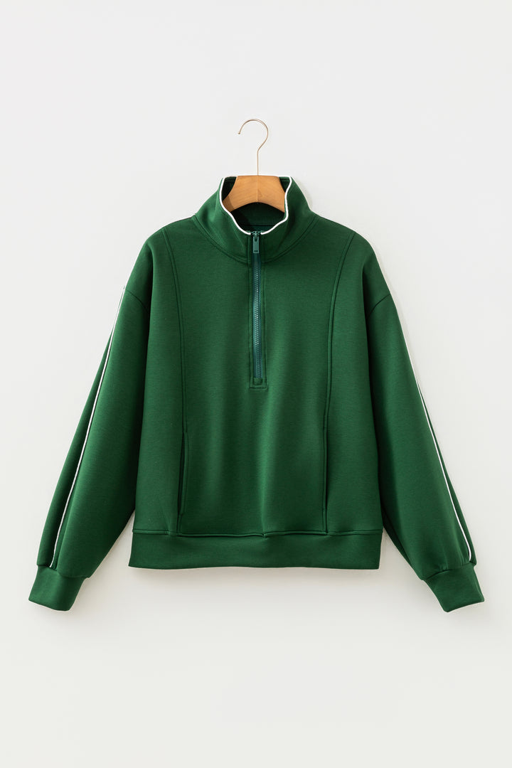 Sea Green High Neck Zip-Up Loose Fit Long Sleeve Sweatshirt