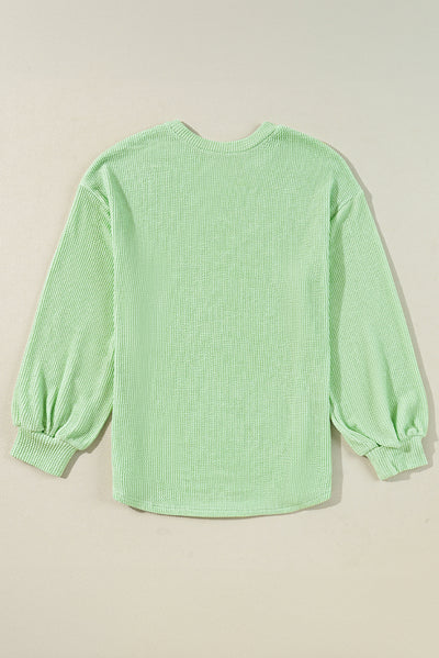 Moonlight Jade Solid Cord Ribbed Drop Shoulder Pullover Top