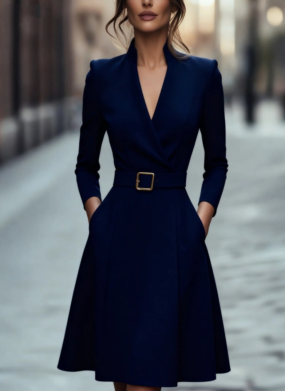 V-Neck Long Sleeve Swing Dress – Women&