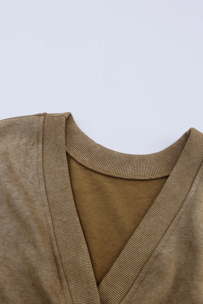 Khaki Exposed Seam Twist Open Back Oversized Sweatshirt