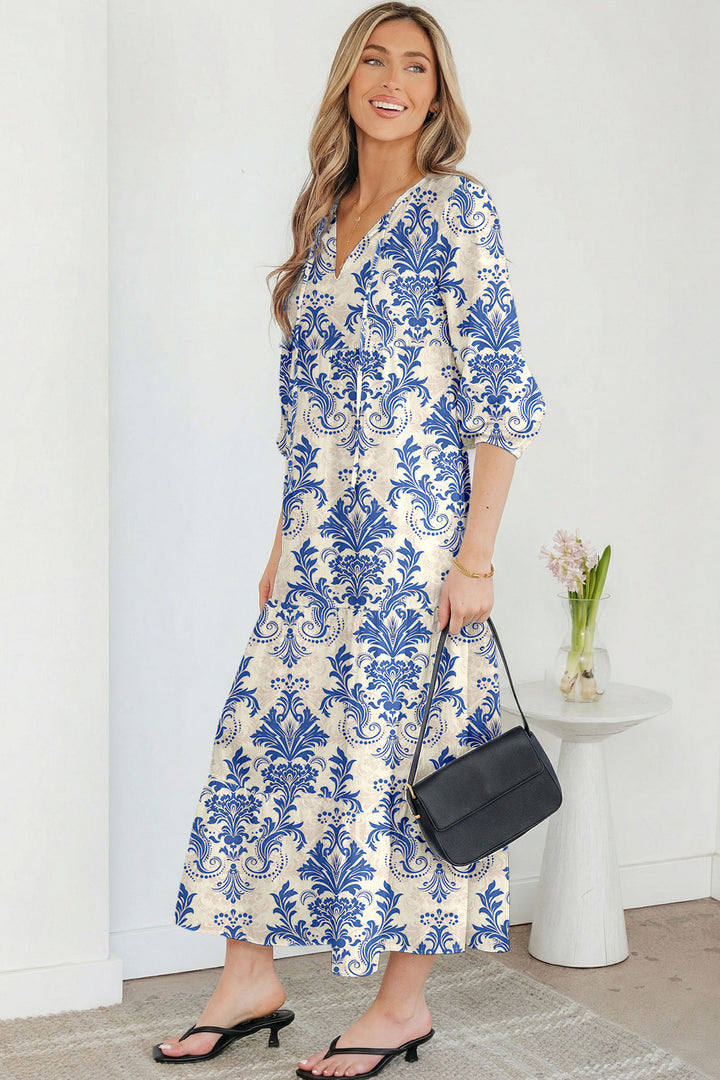 Sky Blue Boho Printed Half Sleeve Maxi Dress