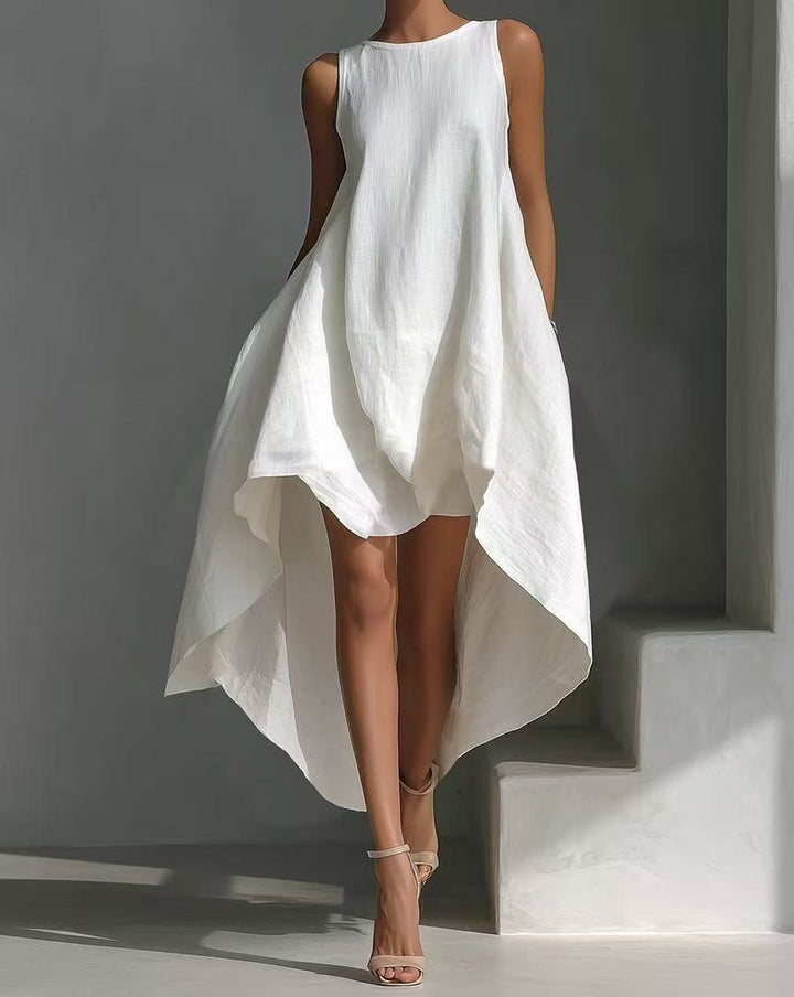 Sleeveless High-Low Irregular Hem Linen Blend Dress – Women&