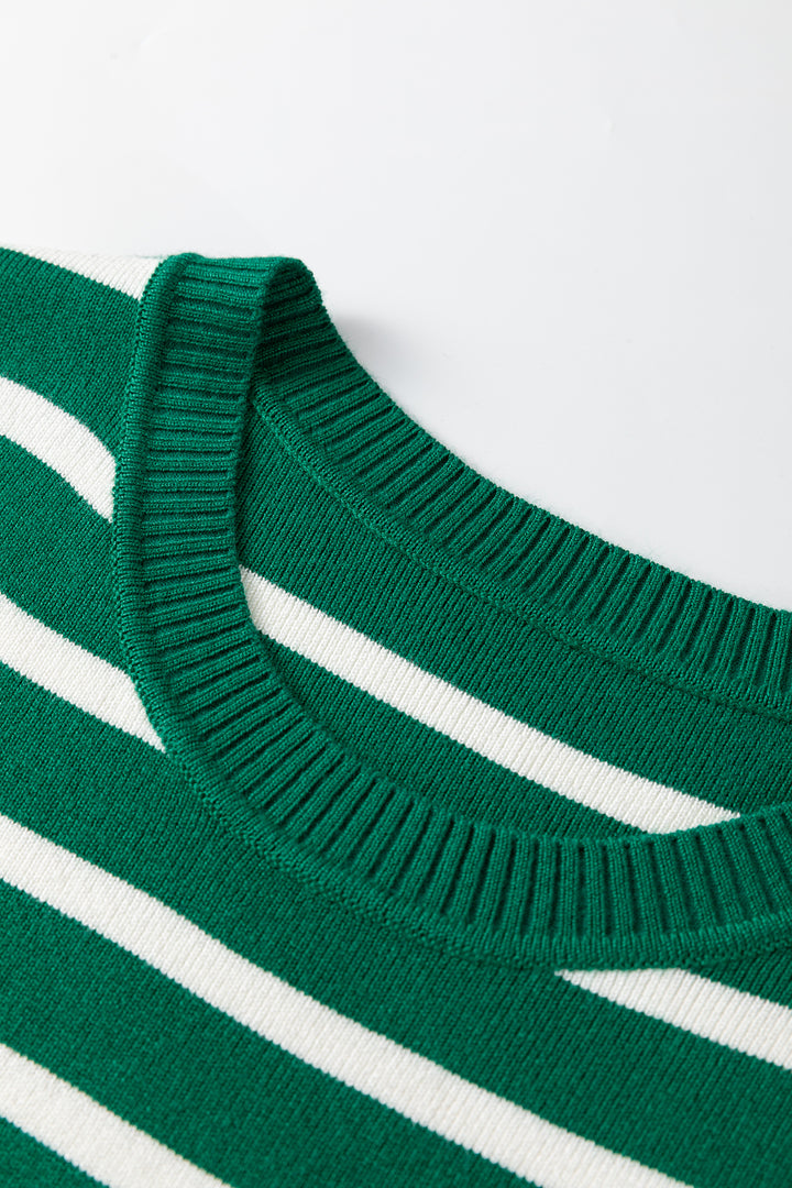 Green Stripe Crew Neck Sleeveless Sweater Vest