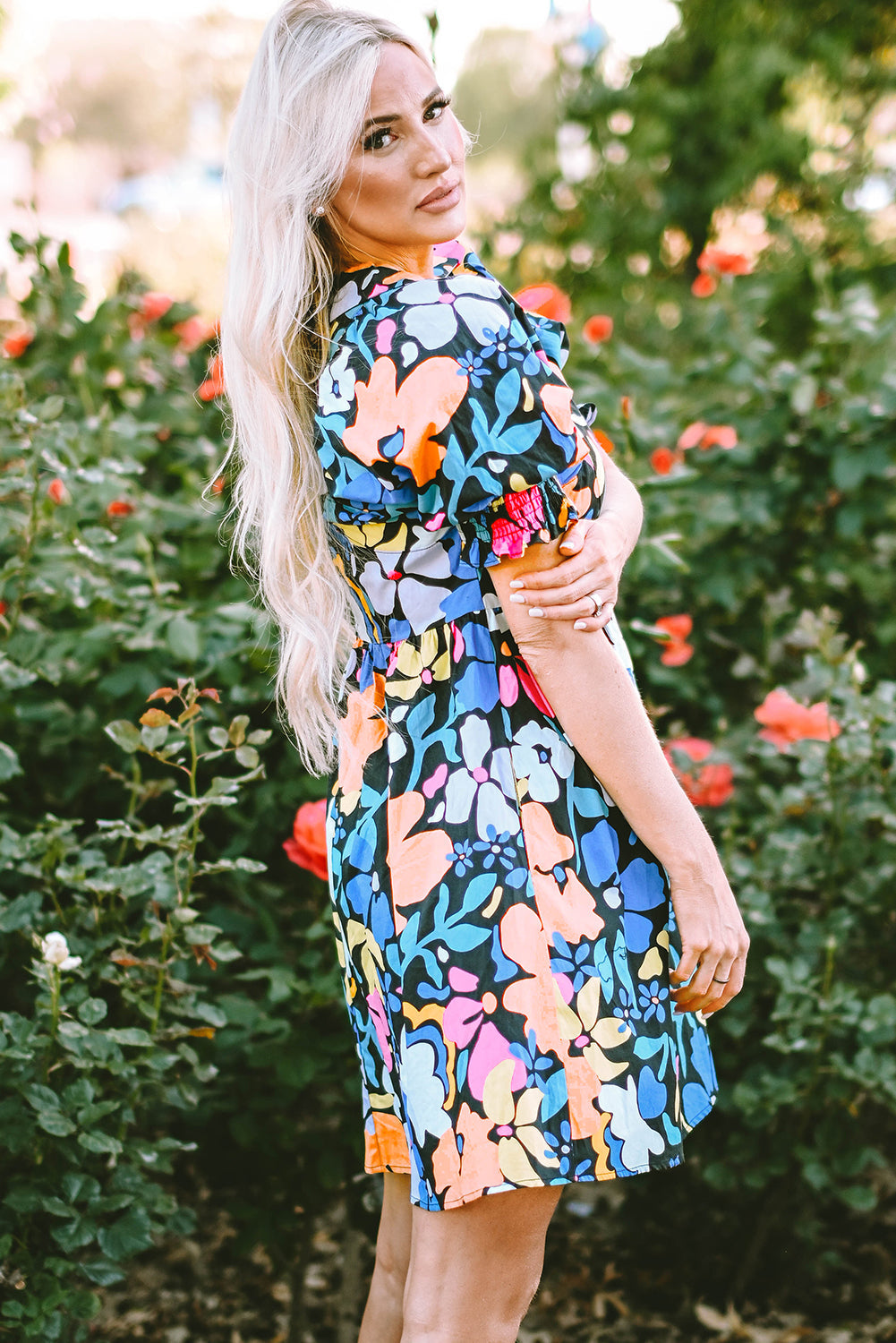 Alena Collared Split Neck Floral Flared Dress