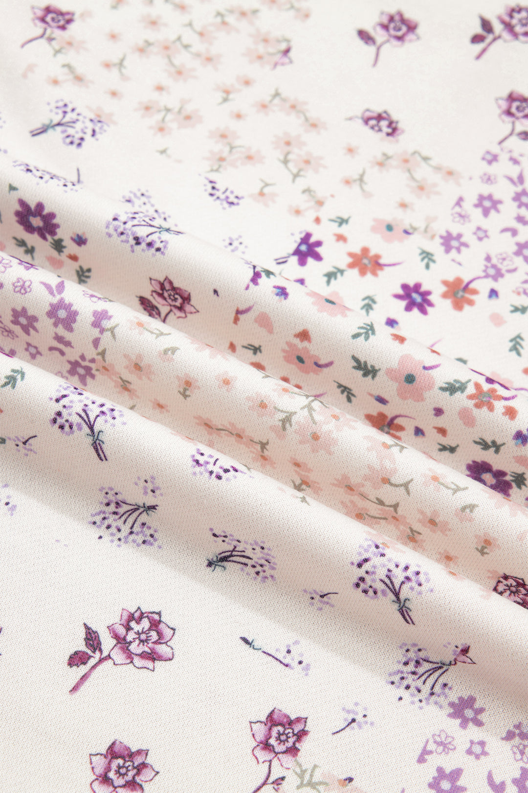 Purple Floral Print High Neck Colorblock Sleeve Paneling Sweatshirt