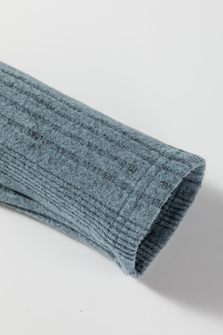 Stone Blue Ribbed Open Front Knitted Top with Pockets