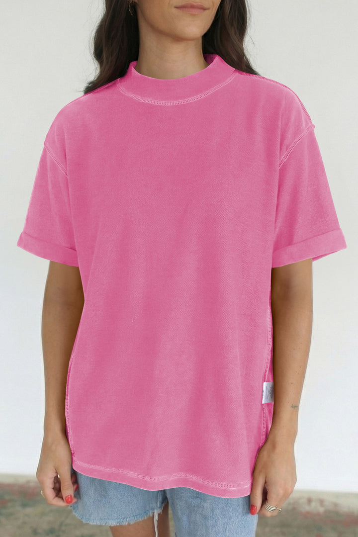 Black Solid Color High Neck Oversize Tee
