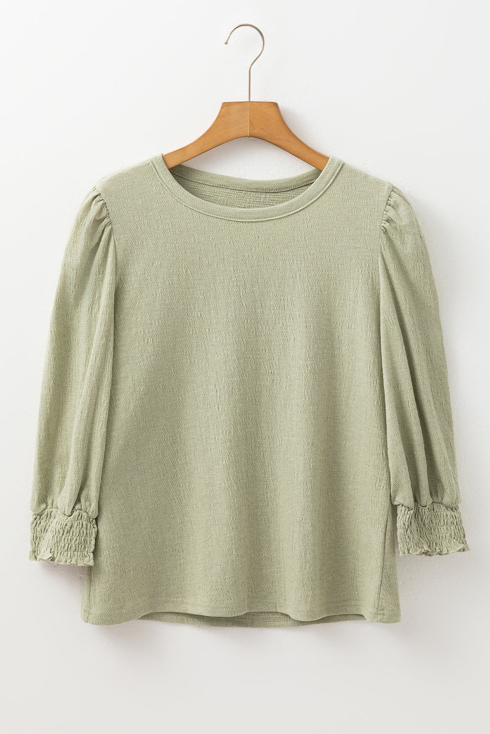 Laurel Green Textured Round Neck Half Sleeve Blouse