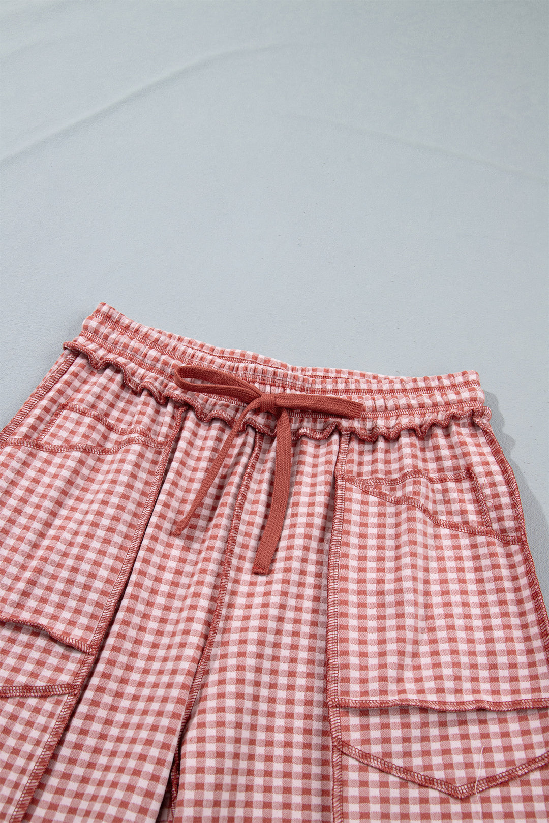 Green Plaid Contrast Trim Drawstring Elastic Waist Shift Pants