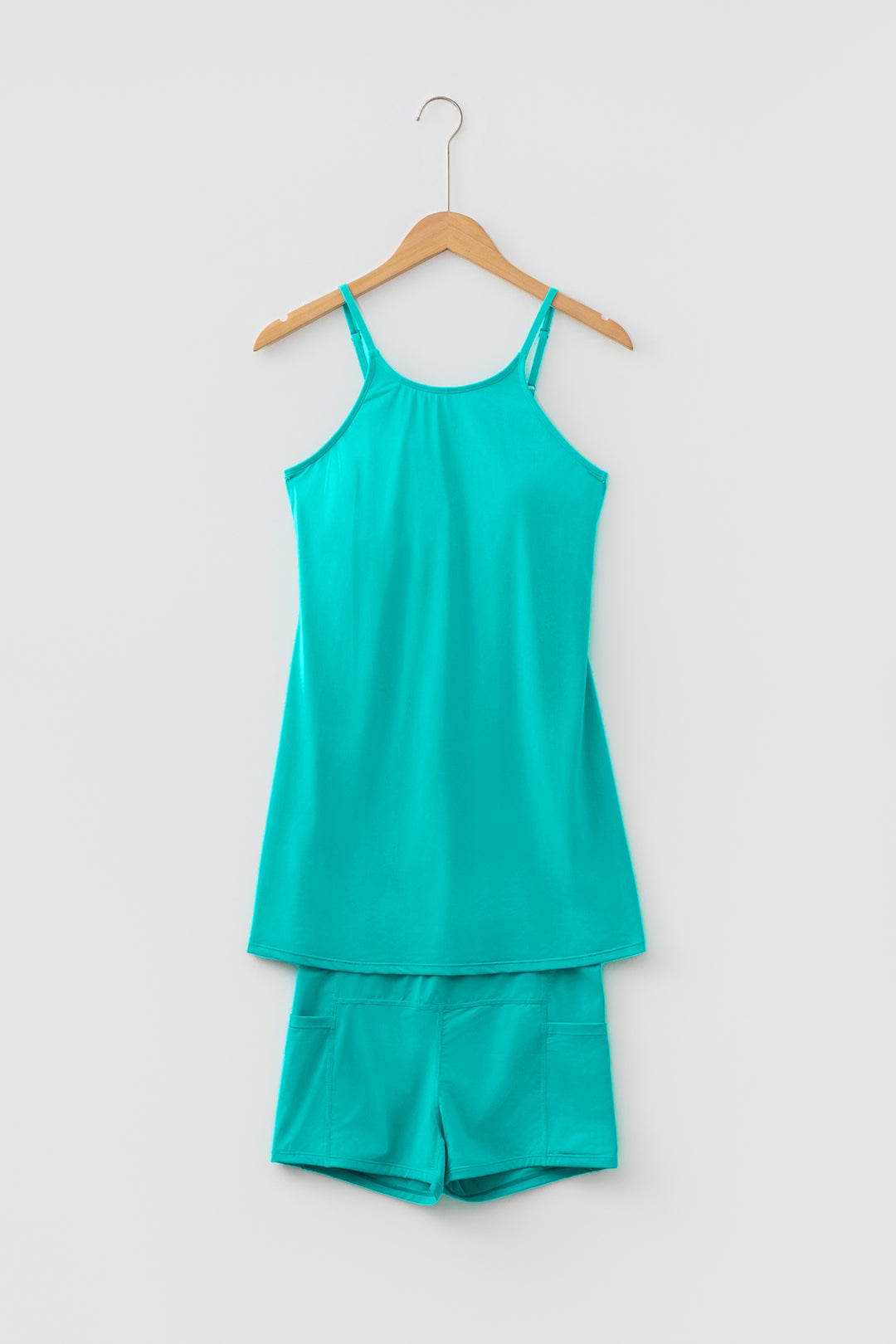 Bright Pink Solid Color Tunic Tank Dress Athletic Shorts Two Piece Set