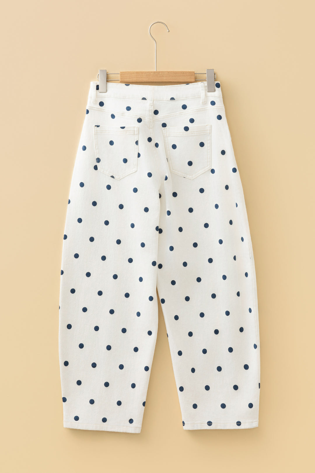 Pink Polka Dot Print Seam Detail Barrel Jeans