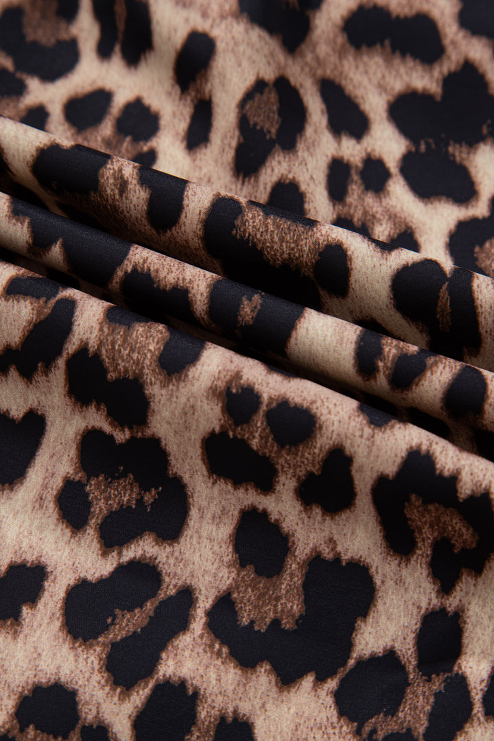 Brown Leopard Print Button Down Lace Trim Short Sleeve Shirt