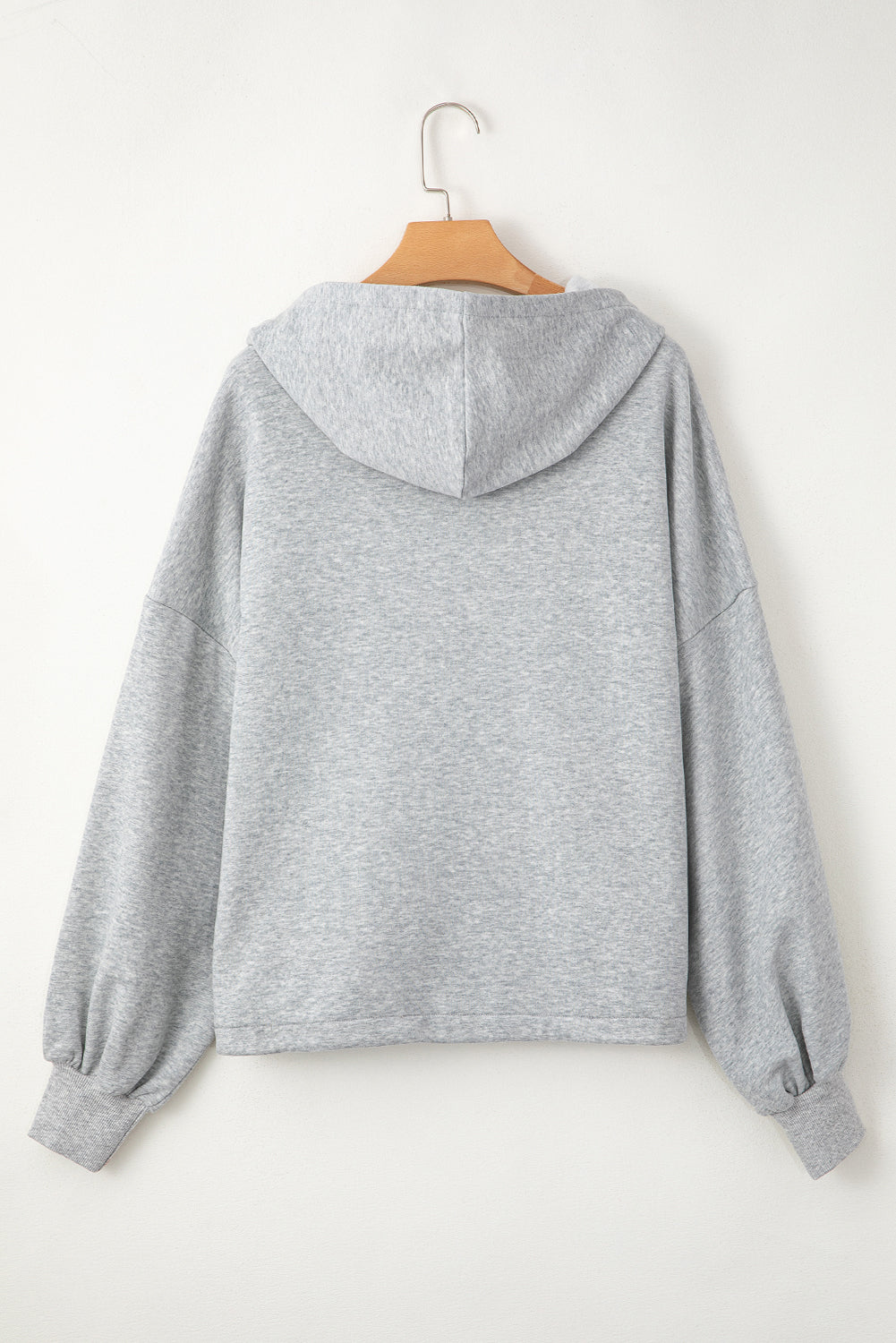 Light Grey Fleece Lined Half Zipper Kangaroo Pockets Loose Hoodie