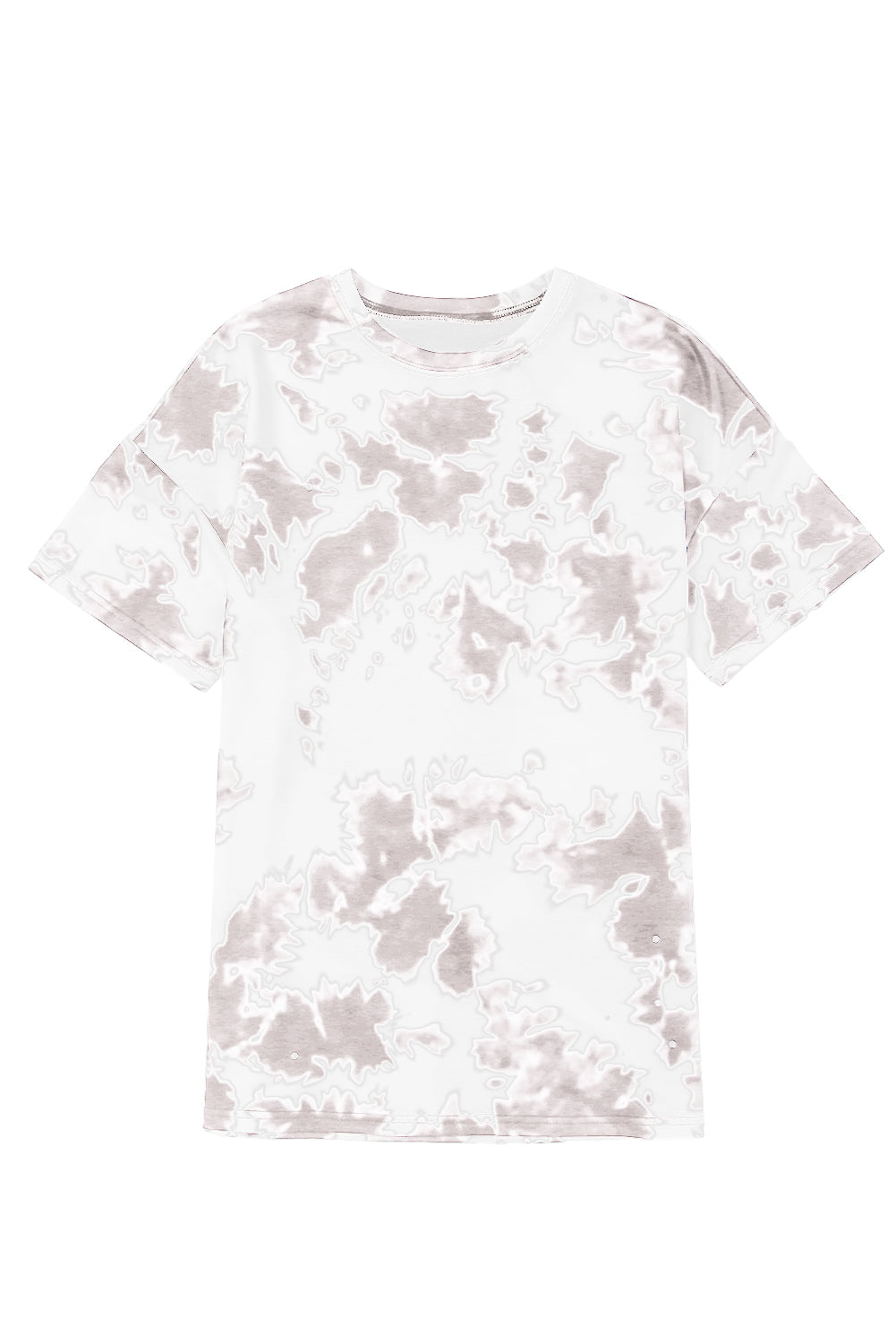 White Tie-dye Round Neck Short Sleeve Top