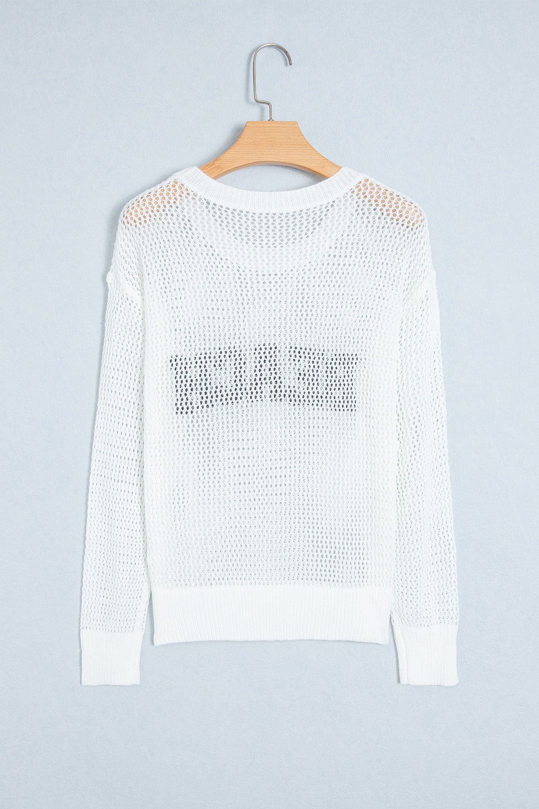 White Chenille BEACH Lettering Hollow Out Knit Casual Sweater