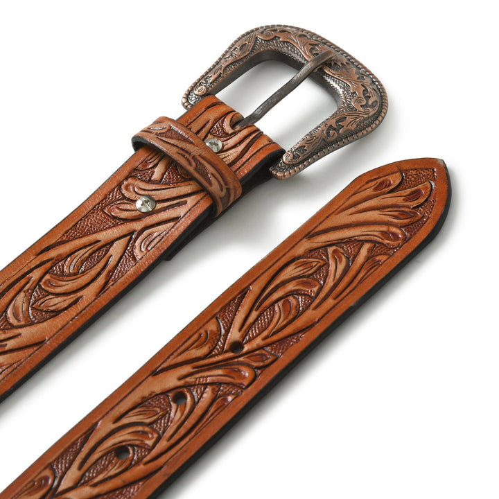 Western Cowboy Leather Belt - Brown