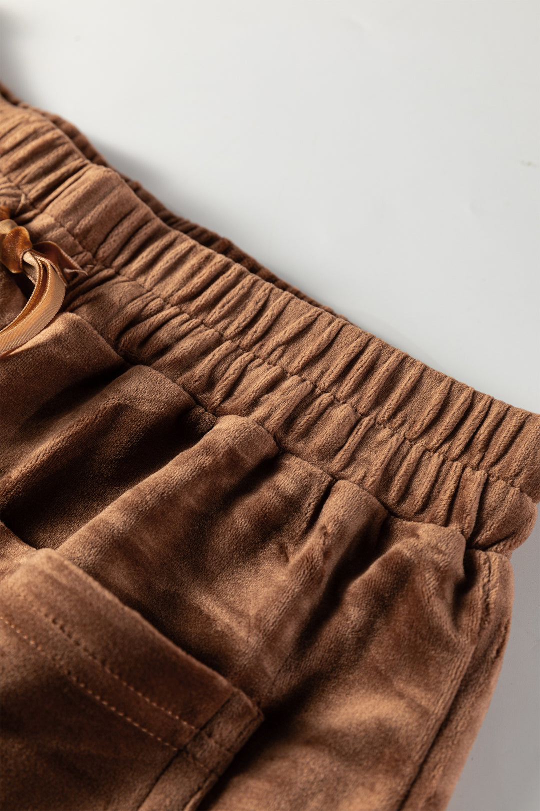 Coffee Straight Loose Drawstring Elastic High Waist Fleece Pants