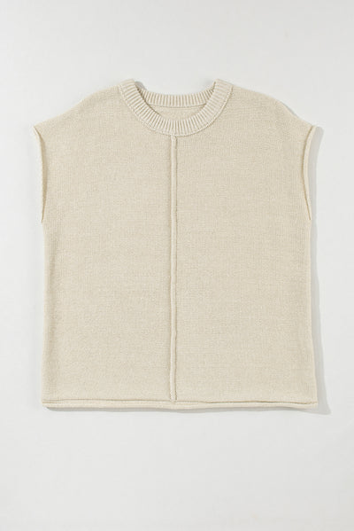 Oatmeal Solid Color Cap Sleeve Knitted Sweater