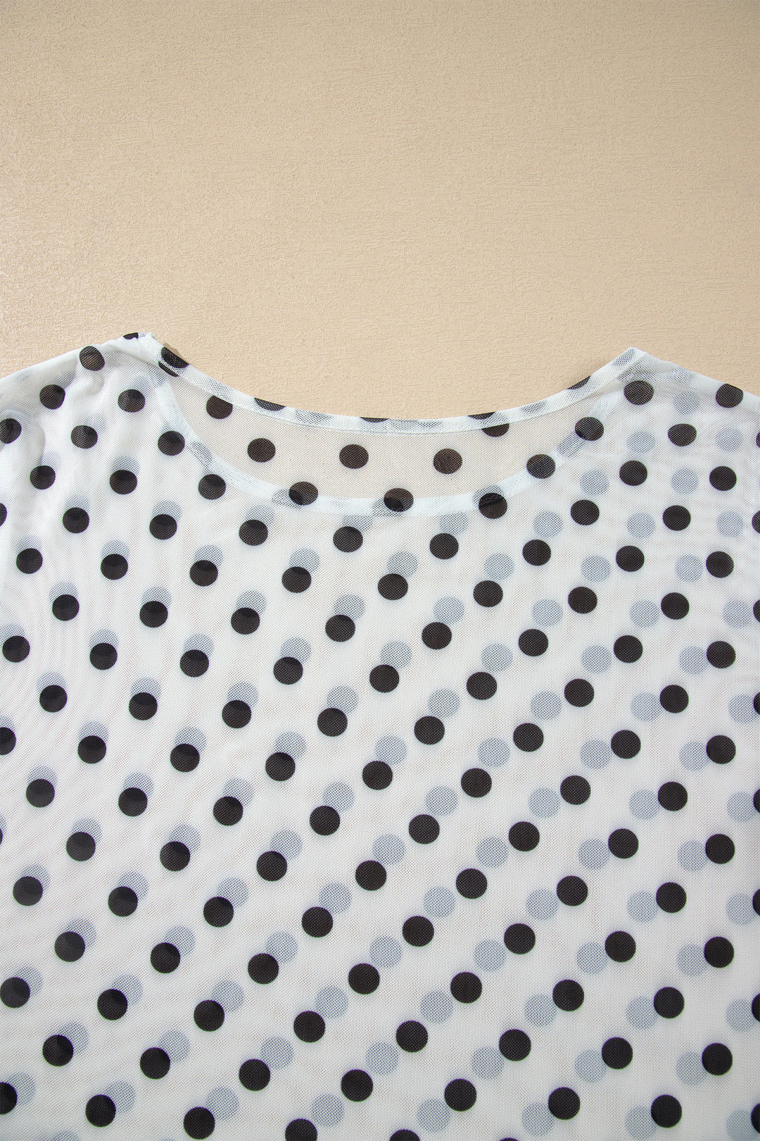 Black Polka Dot Sheer Mesh Long Sleeve Round Neck Shift Top