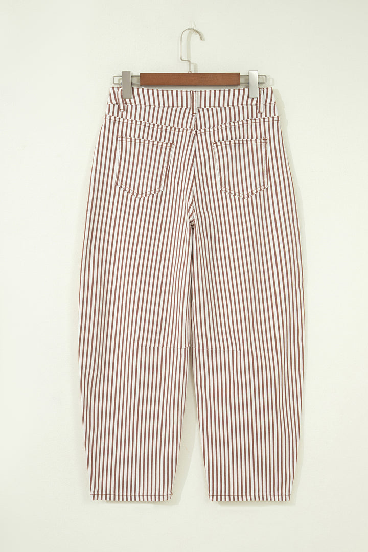 Sky Blue Stripe Casual Barrel Jeans