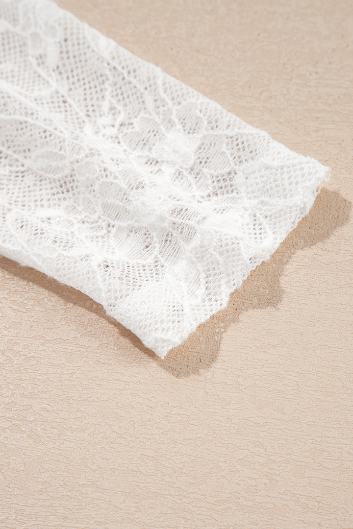 Beige Long Sleeve Sheer Mesh Lace Top