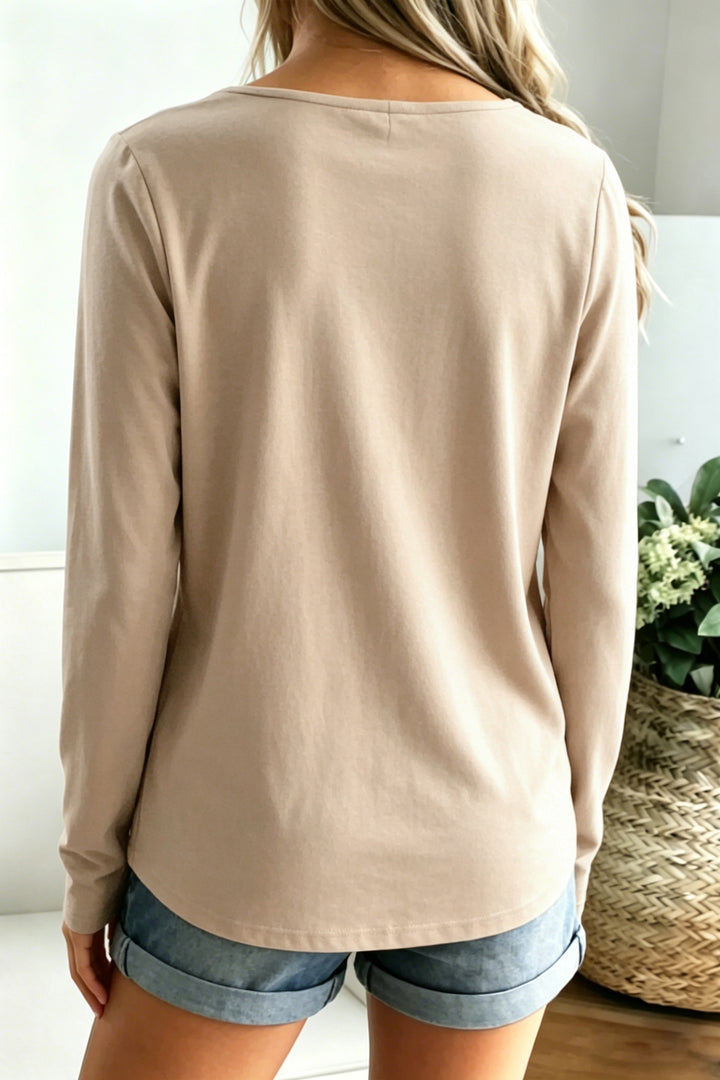 Pale Khaki Patchwork Long Sleeve Shift Top