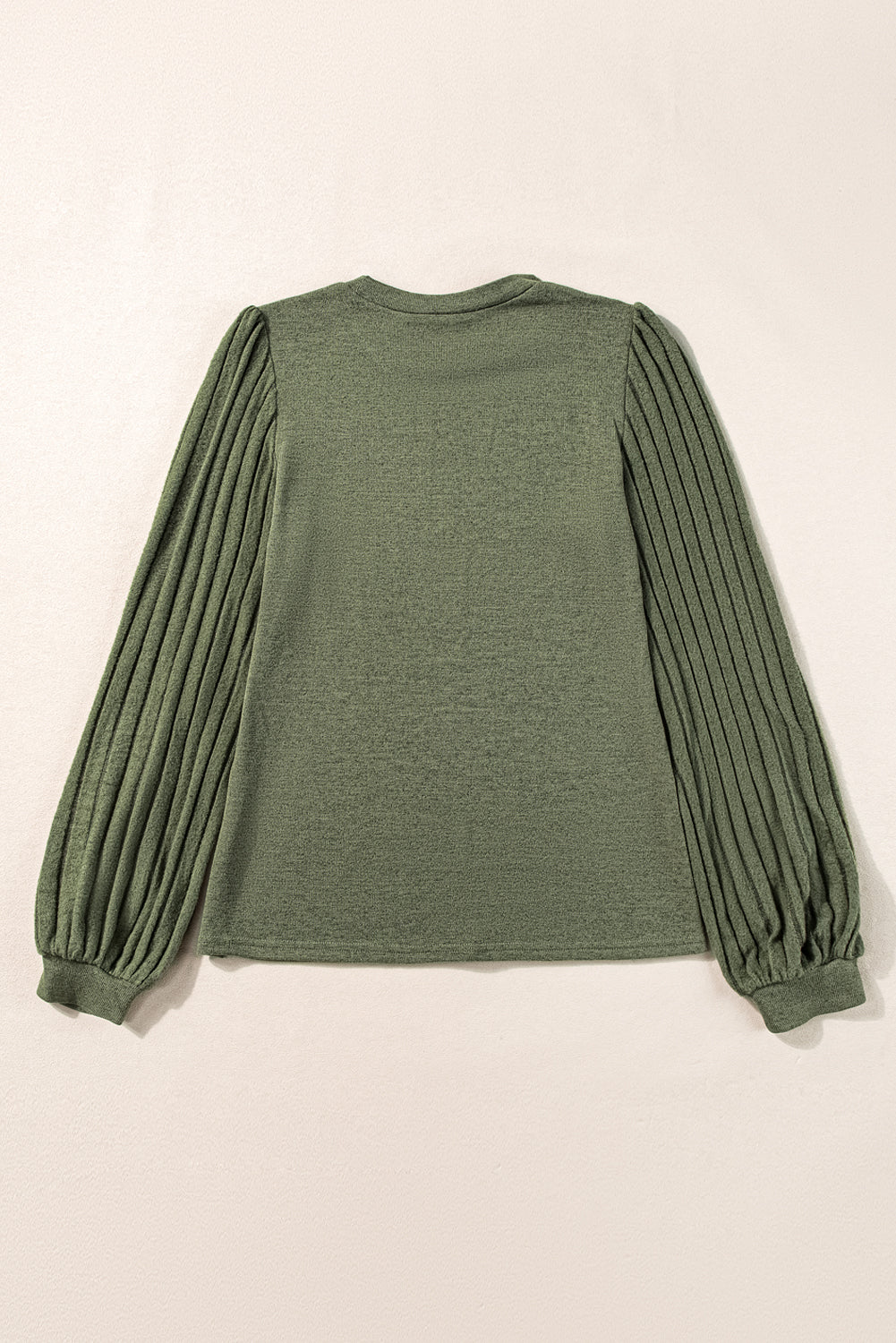 Jungle Green Contrast Ribbed Bishop Sleeve Top