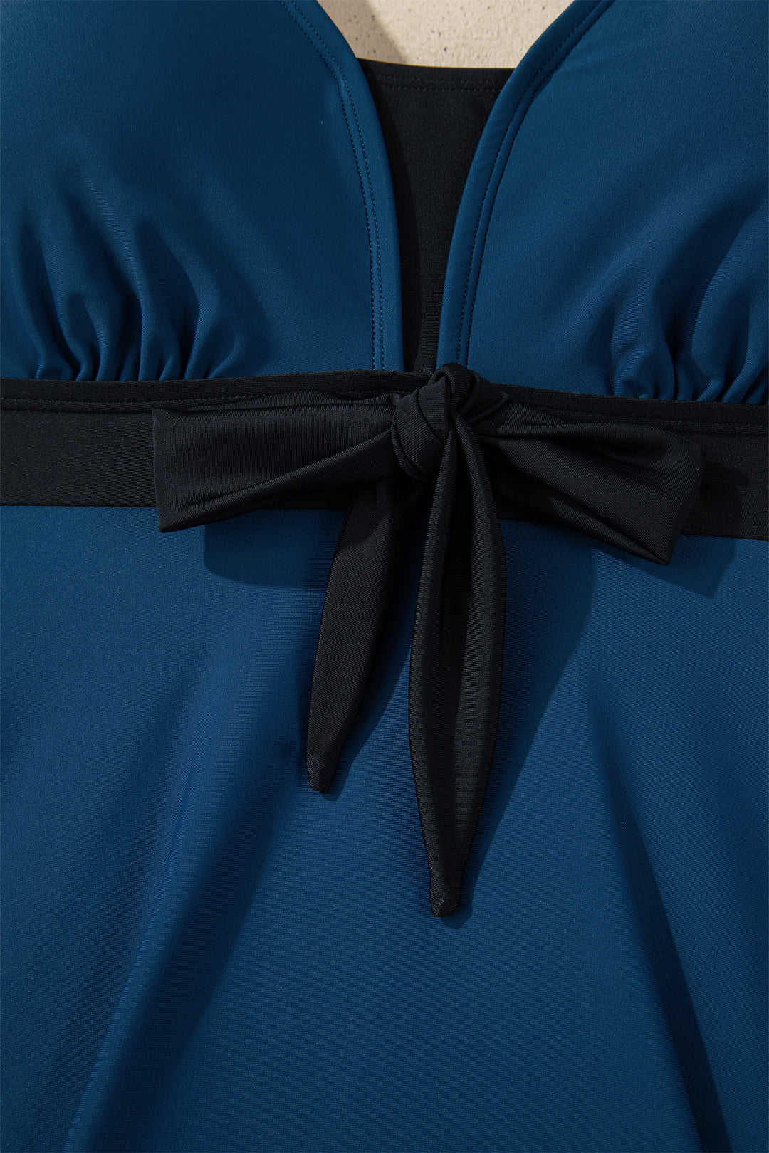 Sail Blue Color Block Patchwork Bow Knot Detail Sleeveless Swim Dress