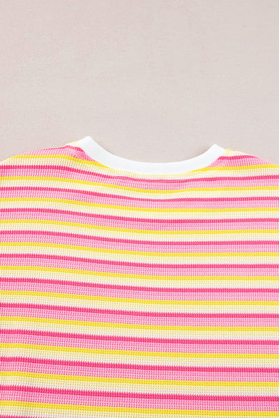 Yellow Stripe Crew Neck T Shirt Dress