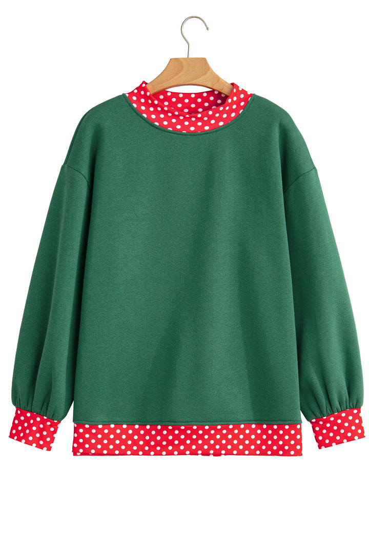 Red Colorblock Polka Dot Contrast Trim Oversized Sweatshirt