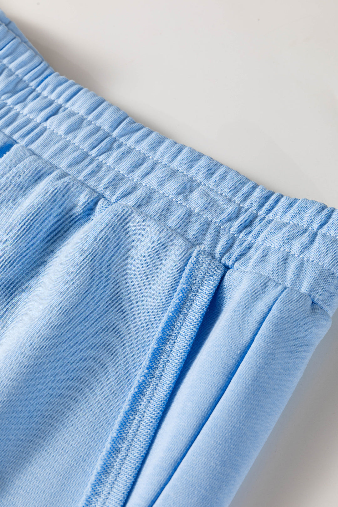 Mist Blue Solid Color Polo Tee Elastic Waist Shorts Plus Size Outfit