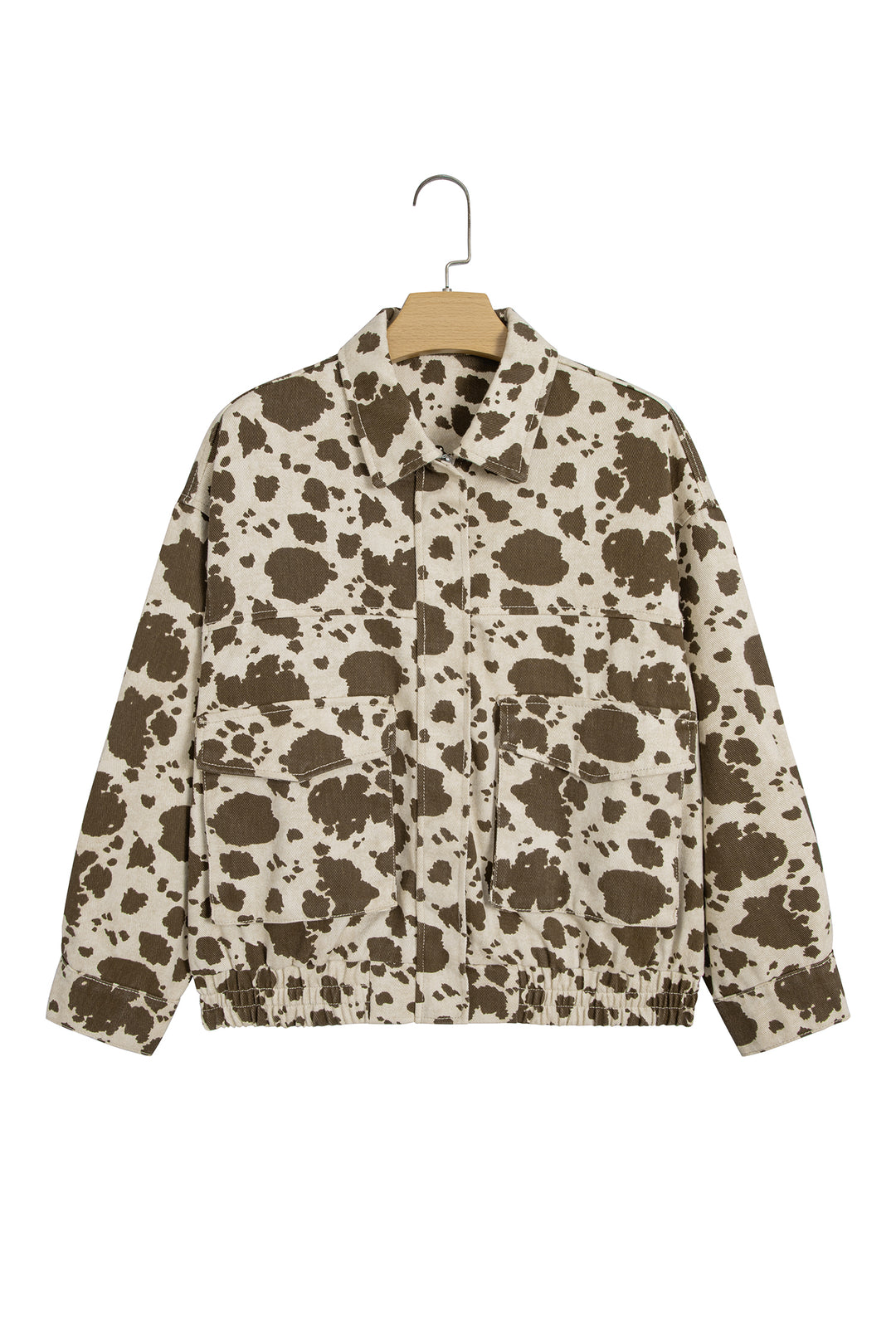 Brown Western Cow Print Cargo Pocket Denim Jacket