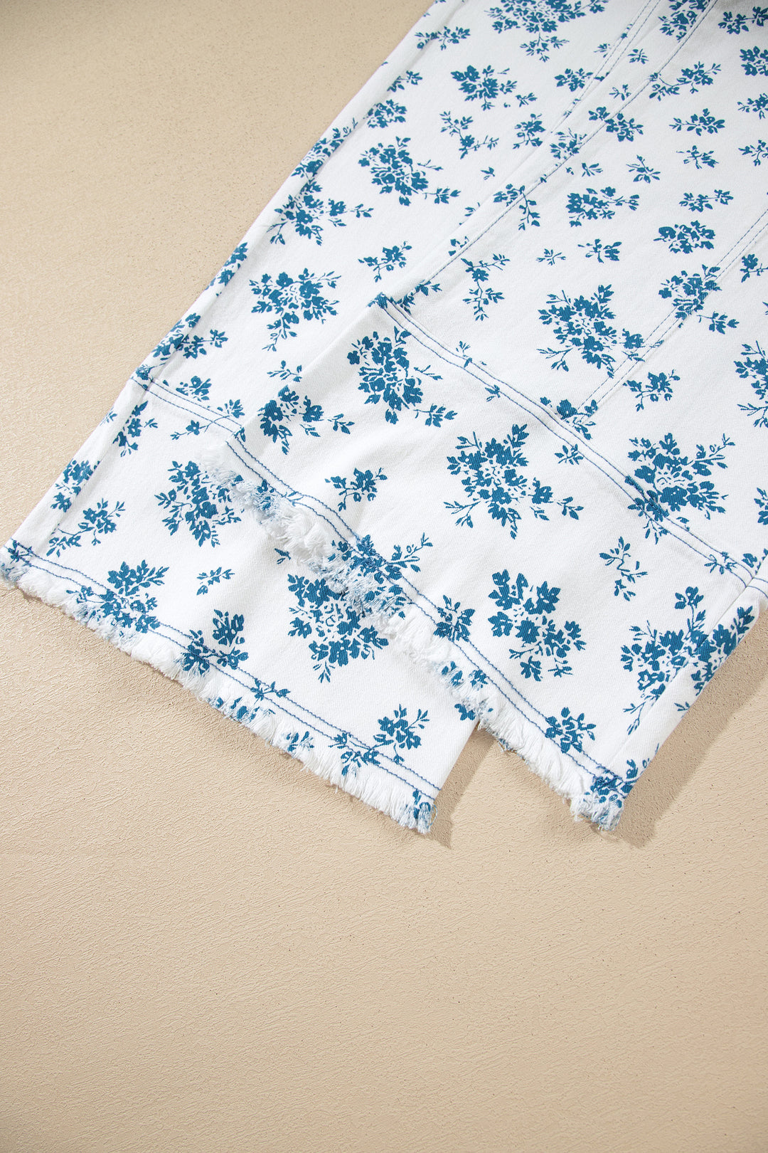 Sky Blue Floral Print Tie Waist Straight Leg Jeans