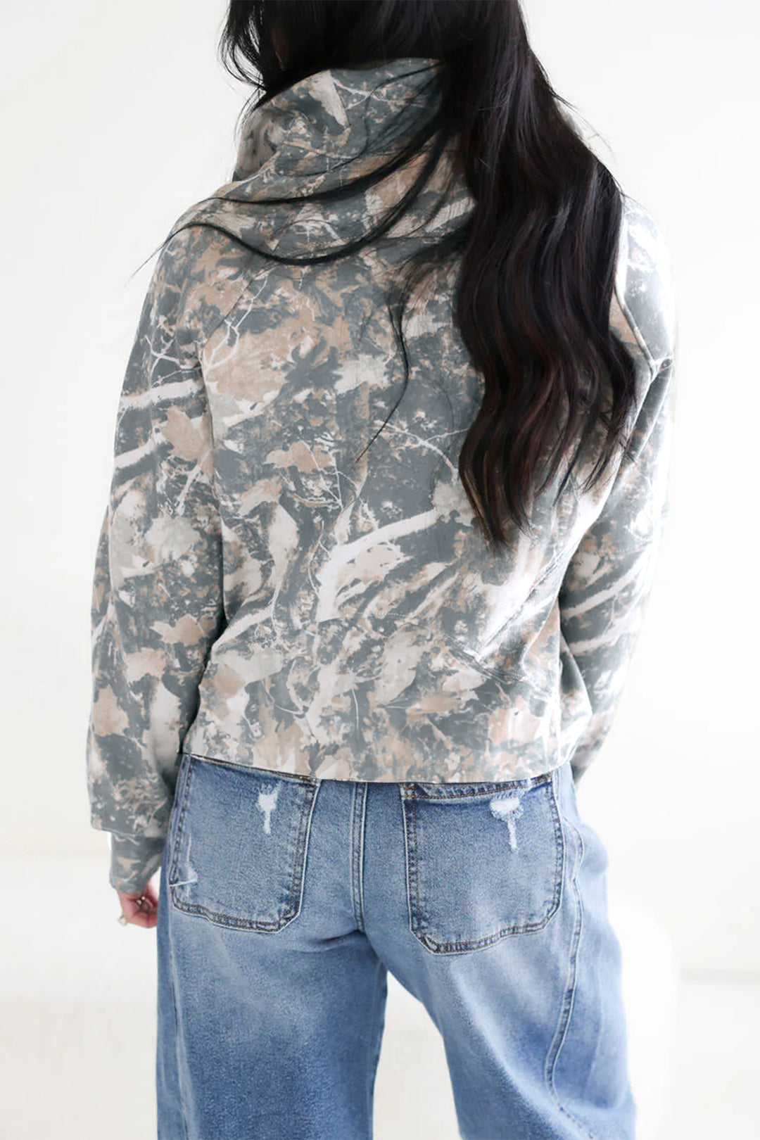 Multicolour Abstract Print Quarter Zip Kangaroo Pocket Sweatshirt