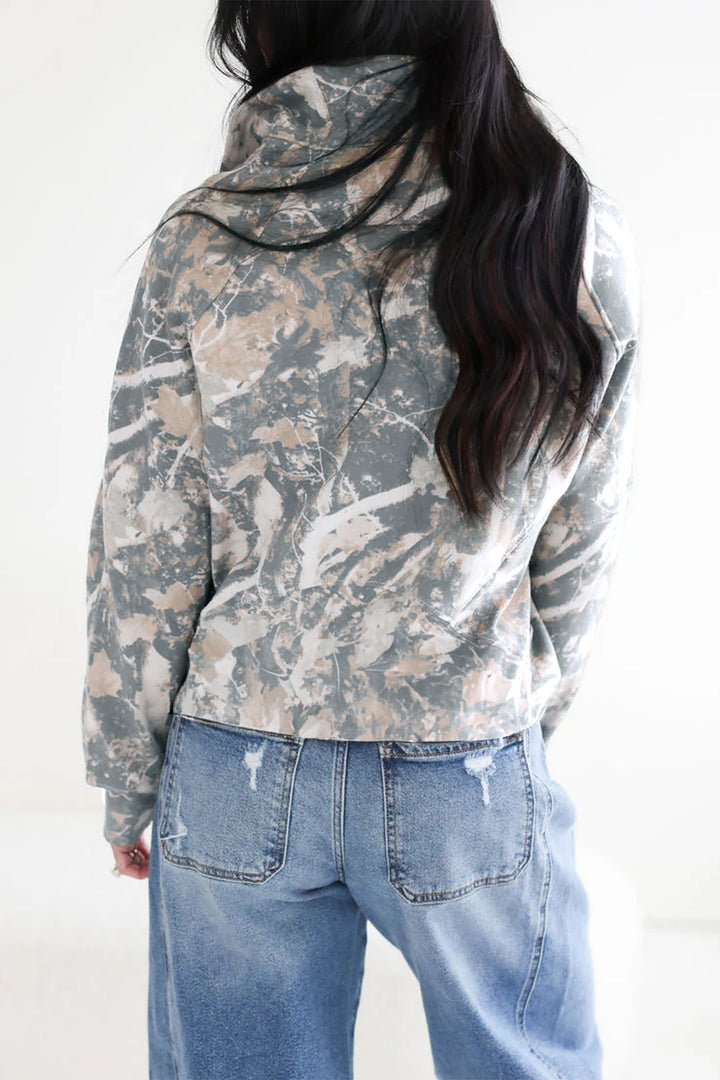 Multicolour Abstract Print Quarter Zip Kangaroo Pocket Sweatshirt