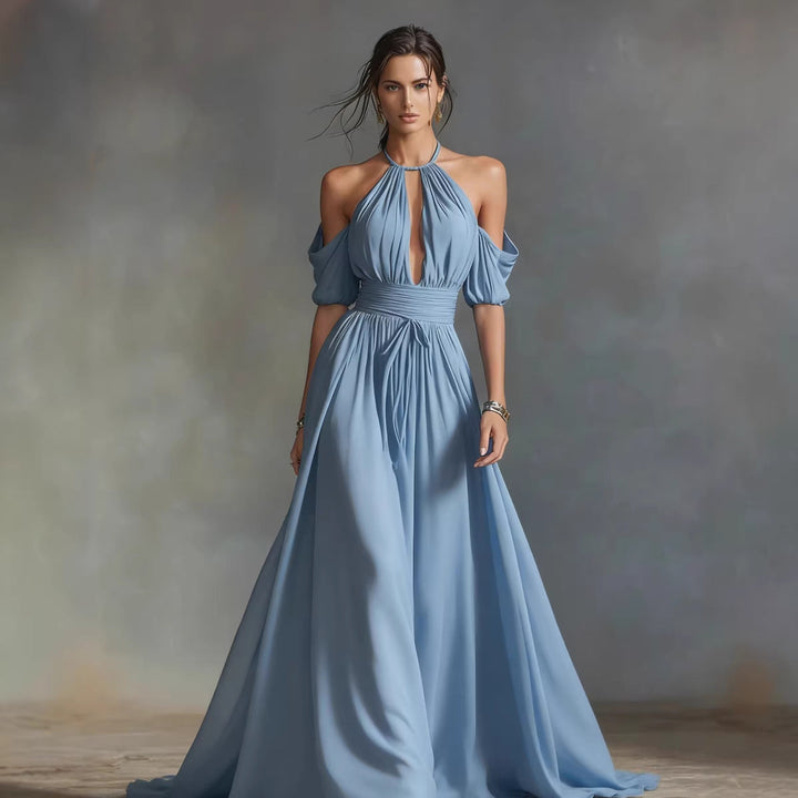 Solid-Color Halter Neck Midi Dress – 4 Colors, S–2XL