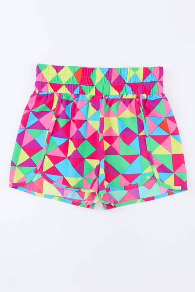 Multicolor Geometric High Waisted Athletic Shorts