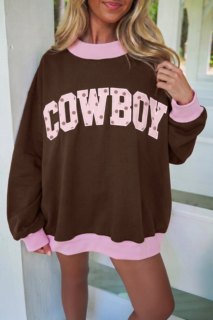 Pink Polka Dot Letter Graphic Colorblock Tunic Sweatshirt